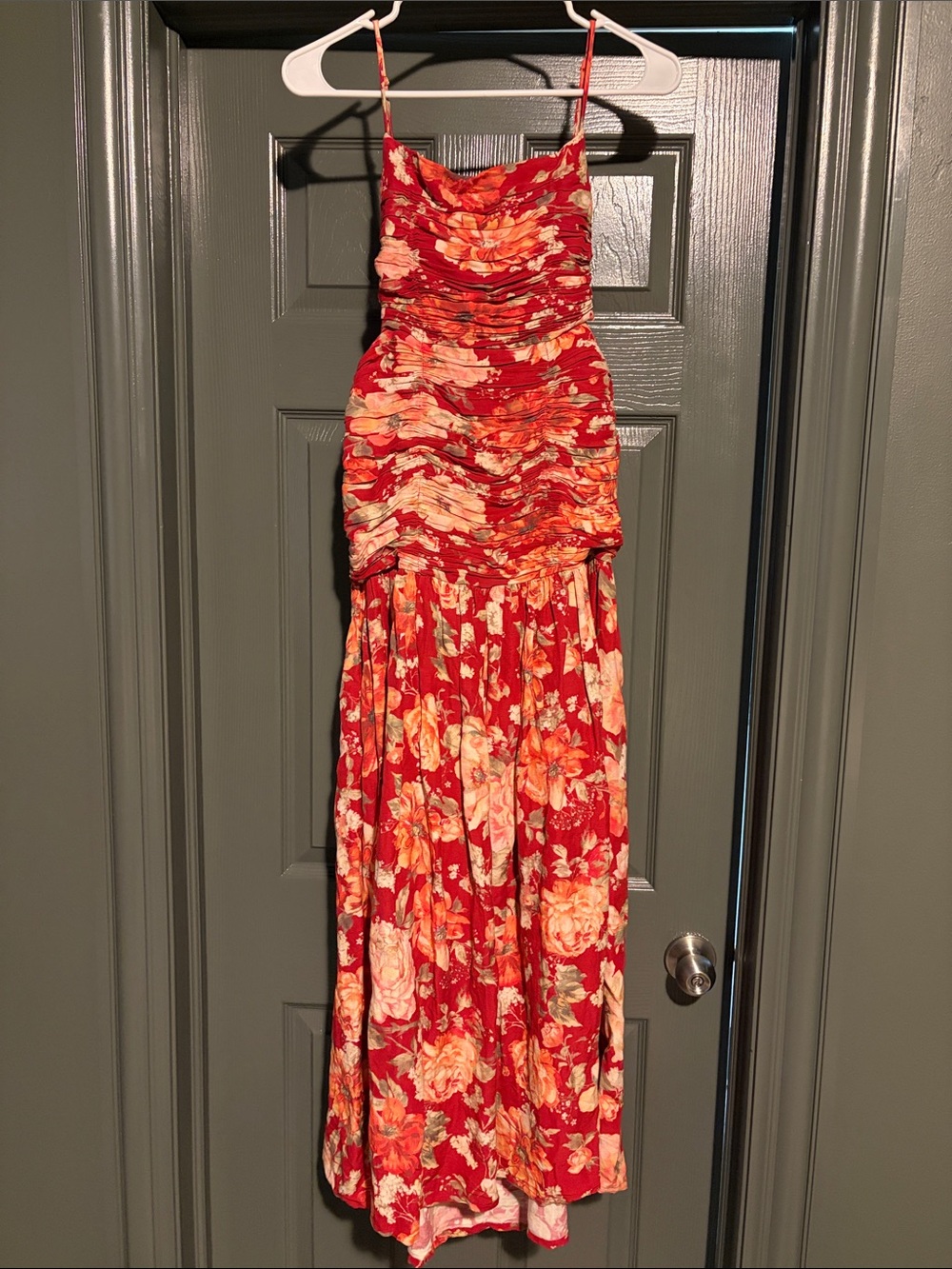 Posse Raquel Red Floral Maxi Dress with Peach Accents